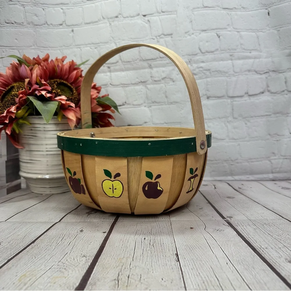 vtg 1995 Decorative Wooden Basket apples cottagecore farmhouse rustic country